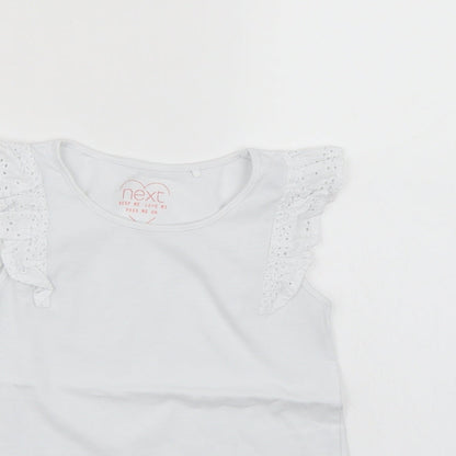 Close-up detail of Next girls’ white basic tank, size 5-6, years