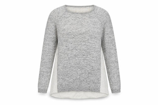 Front view of Warehouse women’s grey knit jumper, size UK 12