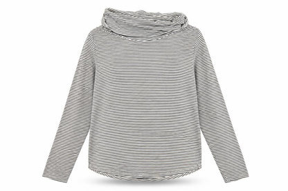 Front view of Deane & White women’s white striped jumper, size L