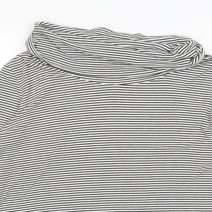 Close-up detail of Deane & White women’s white striped jumper, size L
