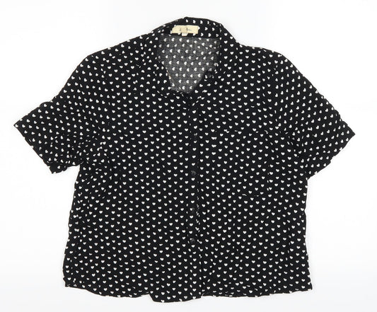 love notes Womens Black Polka Dot  Basic Button-Up Size S