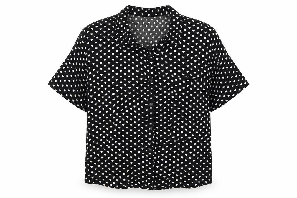 love notes Womens Black Polka Dot  Basic Button-Up Size S
