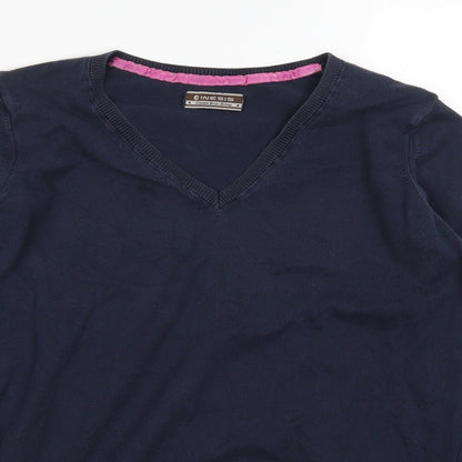 Close-up detail of Inesis women’s blue jumper, size L