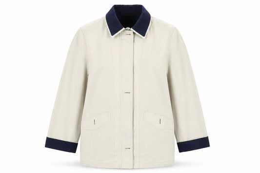 Front view of Preworn women’s ivory jacket coat, size UK 12