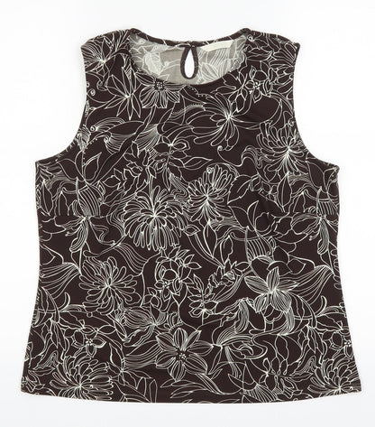 Front view of Marks & Spencer women’s brown floral basic blouse, size UK 16