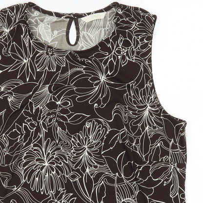 Close-up detail of Marks & Spencer women’s brown floral basic blouse, size UK 16