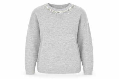 Front view of Dorothy Perkins women’s grey jumper, size UK 14