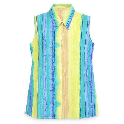 Front view of Your Sixth Sense women’s blue striped basic button-up, size UK 16