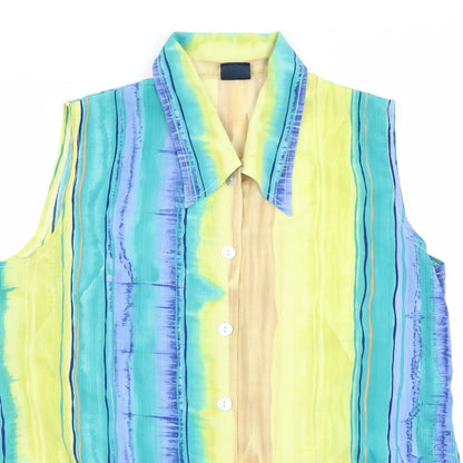 Close-up detail of Your Sixth Sense women’s blue striped basic button-up, size UK 16