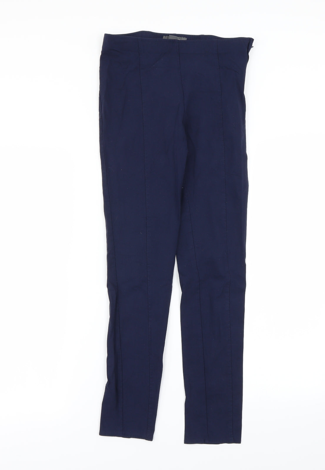 Front view of Primark women’s blue chino leggings, size UK 8, 27.5-inch leg