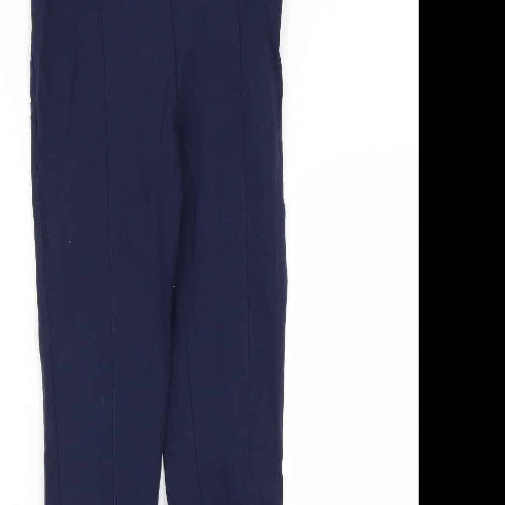 Close-up detail of Primark women’s blue chino leggings, size UK 8, 27.5-inch leg