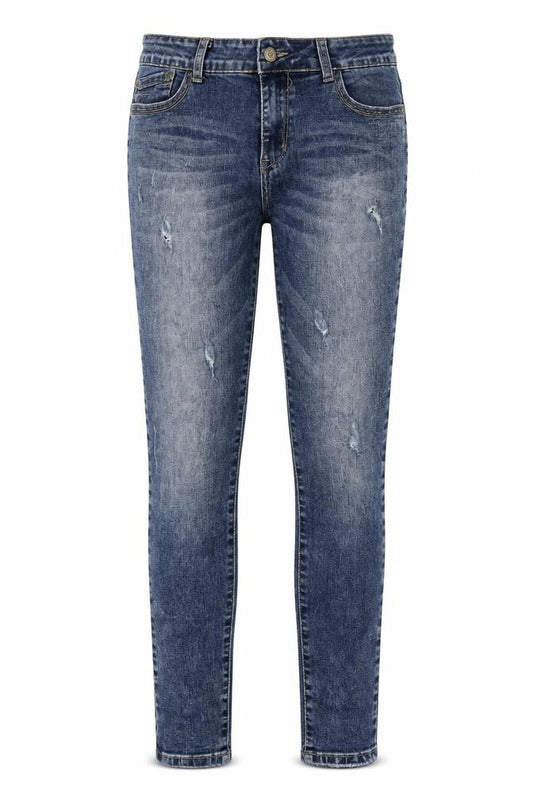 Front view of Miss Grace women’s blue skinny jeans, size UK 30, in, 29-inch leg