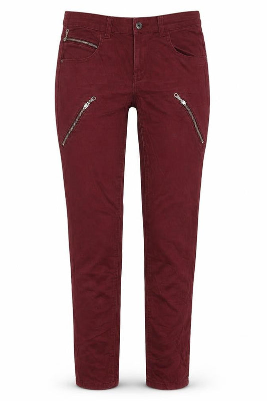 Front view of Gina Tricot women’s red skinny jeans, size UK 34, in, 31-inch leg