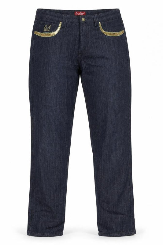 Front view of Jet Line women’s blue straight jeans, size UK 34, in, 33-inch leg