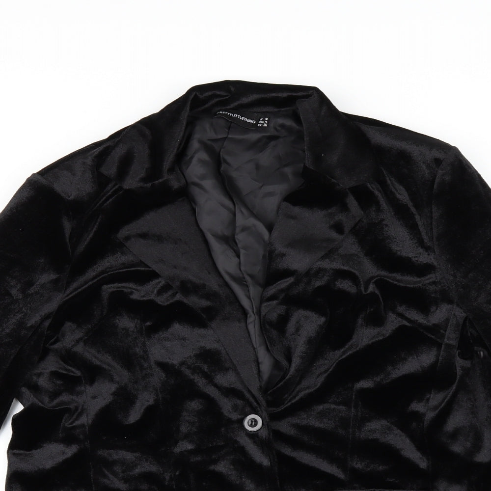 PRETTYLITTLETHING Womens Black  Velour Jacket  Size 8