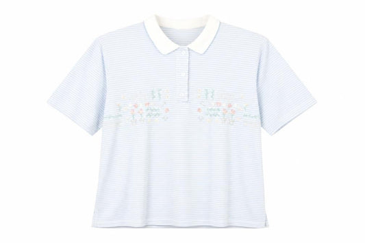 Front view of keneth too women’s blue striped basic polo, size XL