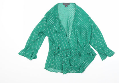 Additional front view of Primark women’s green polka dot basic blouse, size UK 6