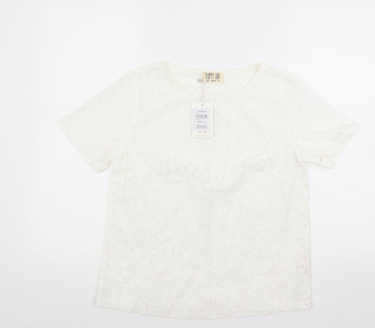 Poppy lux Womens White Floral  Basic Blouse Size 8