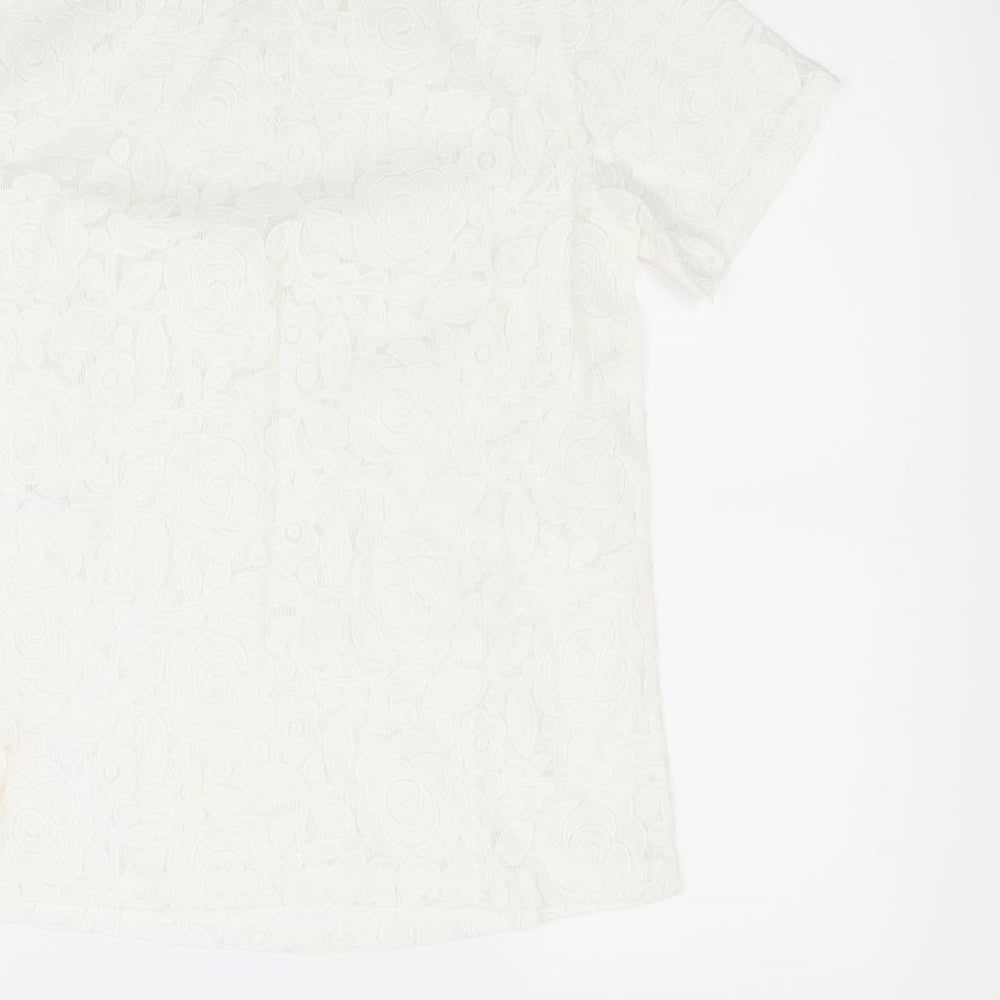 Poppy lux Womens White Floral  Basic Blouse Size 8