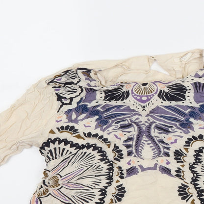 Close-up detail of H&M women’s brown basic blouse, size XS