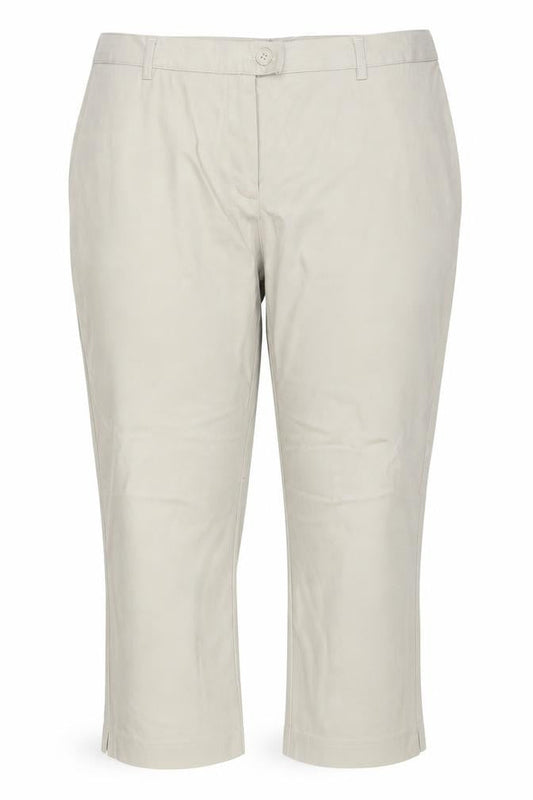 Front view of Alexana women’s beige cropped trousers, size XL, 23-inch leg