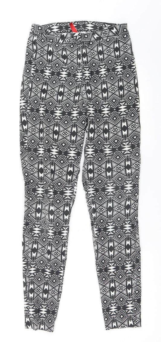 H&M Womens Black Geometric  Trousers  Size 34 L28 in