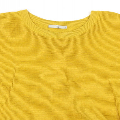Close-up detail of Tu women’s yellow jumper, size UK 12