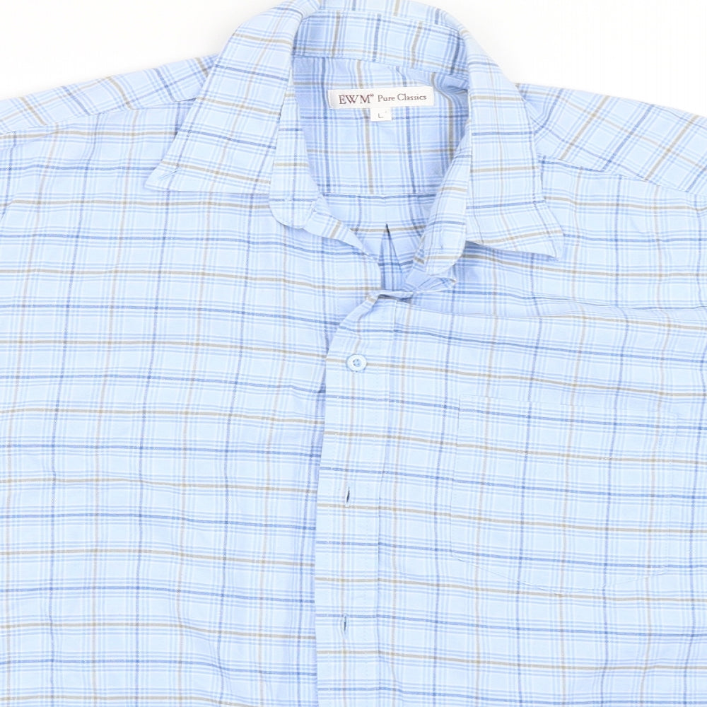 EWM Mens Blue Check   Button-Up Size L