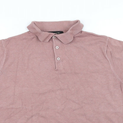 Close-up detail of River Island women’s pink basic polo, size L