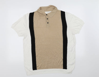 Additional front view of rriver island women’s beige striped basic polo, size L