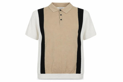 Front view of rriver island women’s beige striped basic polo, size L