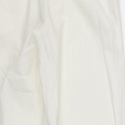 Brand and care label for pre worn women’s silver trousers, size UK 14, 28-inch leg