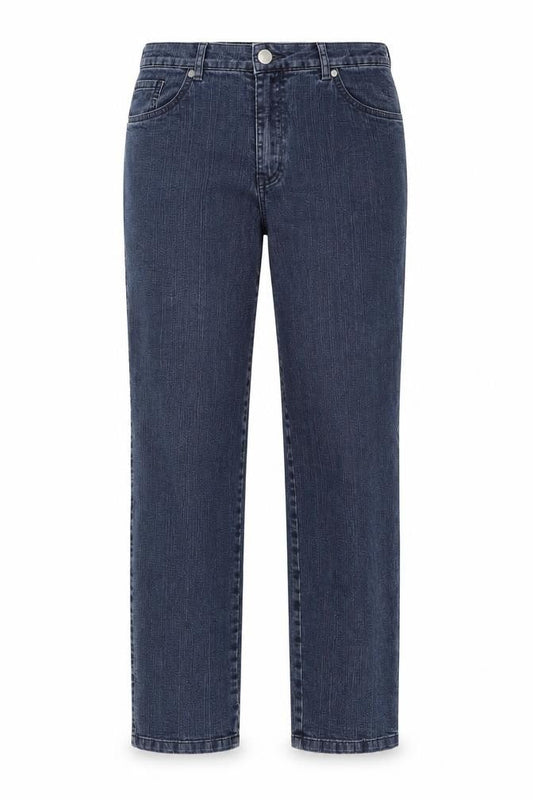 Front view of Malva women’s blue straight jeans, size UK 28, in, 24-inch leg