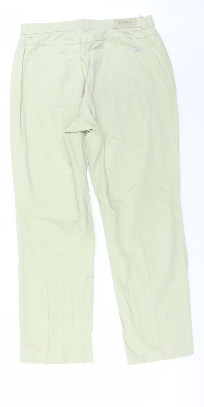 Back view of BRAX women’s green trousers, size UK 14, 24-inch leg