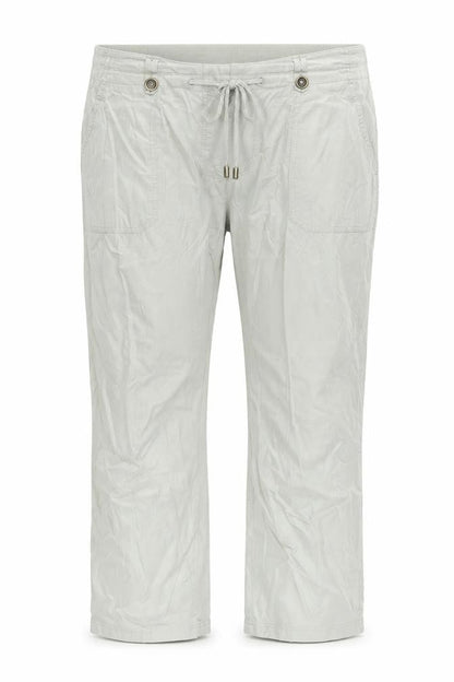 Front view of Bonmarché women’s green trousers, size UK 20, 24-inch leg