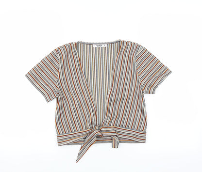 Additional front view of Pull&Bear women’s multicoloured striped shrug jumper, size S