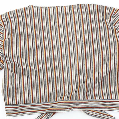Brand and care label for Pull&Bear women’s multicoloured striped shrug jumper, size S