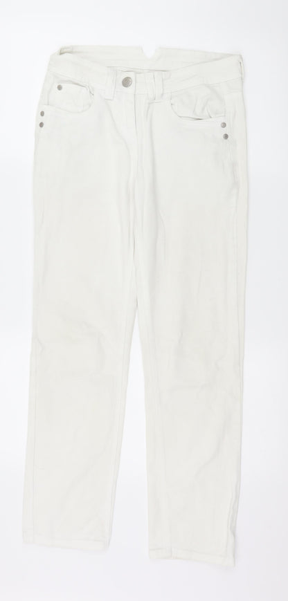 Additional front view of Tu women’s white denim straight jeans, size UK 8, 27-inch leg