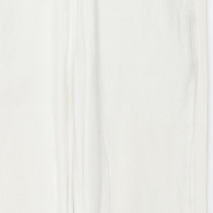 Close-up detail of Tu women’s white denim straight jeans, size UK 8, 27-inch leg