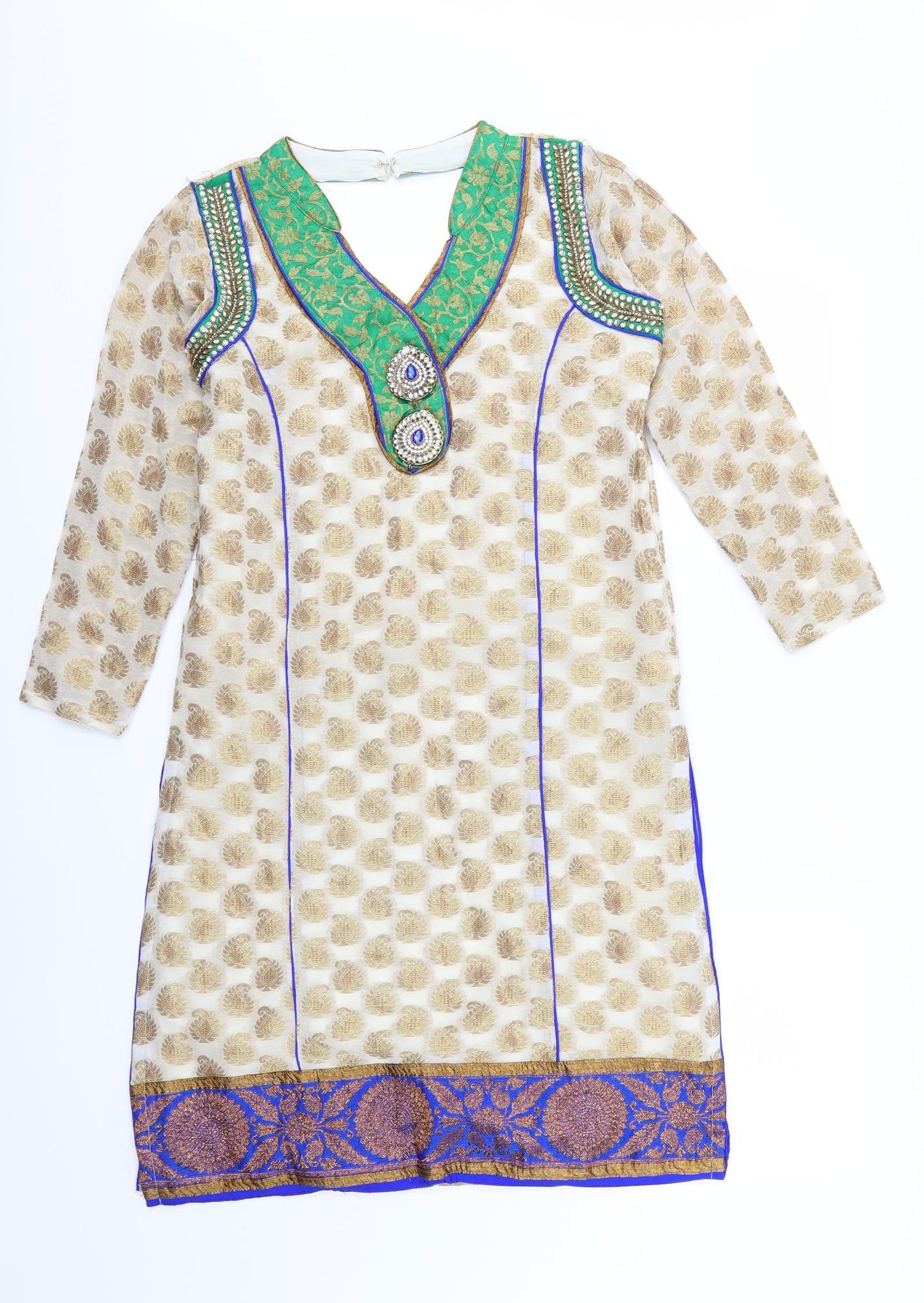 Preworn Womens Multicoloured Paisley  Basic Blouse Size 8  - Side splits jewelled