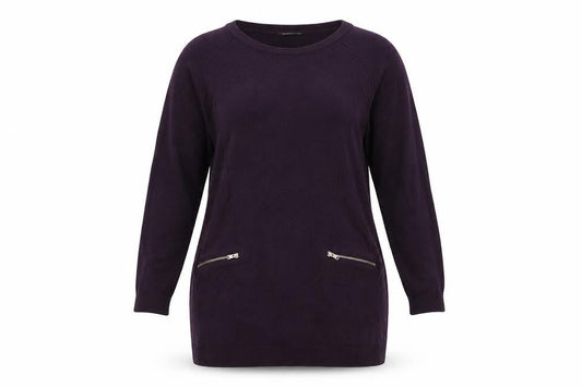 Front view of Warehouse women’s purple knit jumper, size UK 12