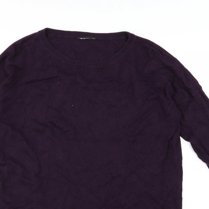 Close-up detail of Warehouse women’s purple knit jumper, size UK 12