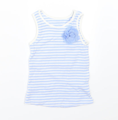 Additional front view of Matalan girls’ blue striped jersey basic tank, size 3-4, years