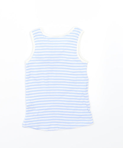 Back view of Matalan girls’ blue striped jersey basic tank, size 3-4, years
