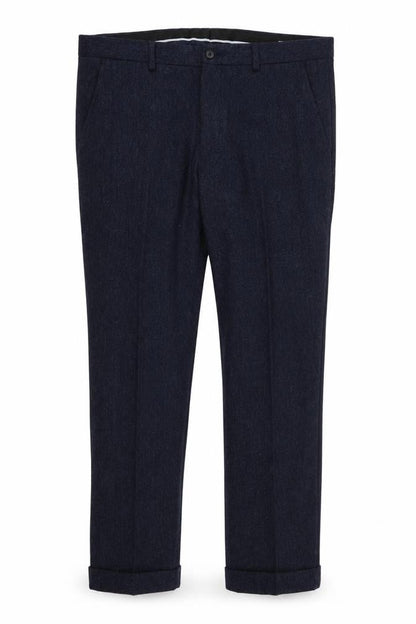 Front view of Matalan men’s blue trousers, size 34, in, 29-inch leg