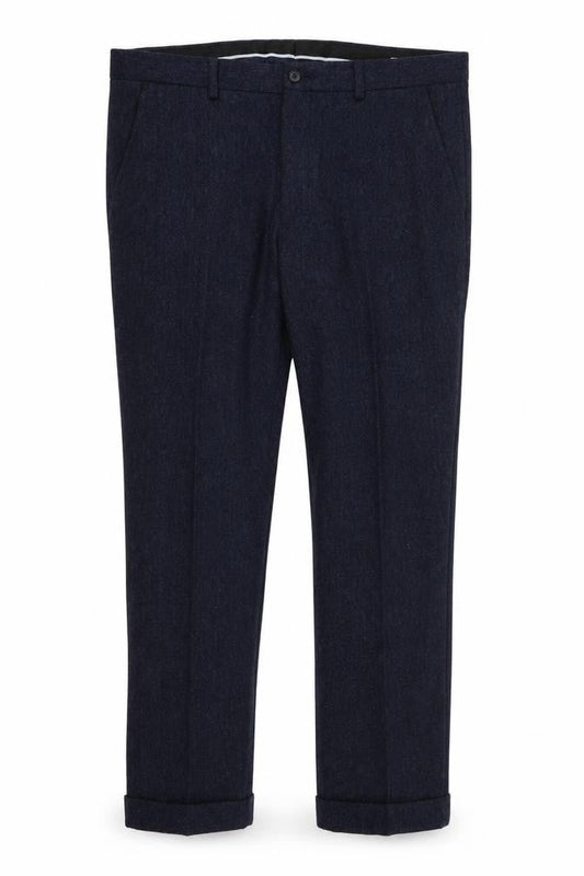 Front view of Matalan men’s blue trousers, size 34, in, 29-inch leg