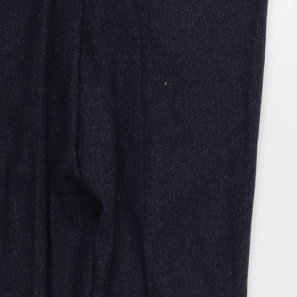 Brand and care label for Matalan men’s blue trousers, size 34, in, 29-inch leg