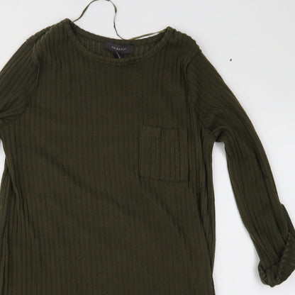 Close-up detail of Primark women’s green tunic blouse, size XS