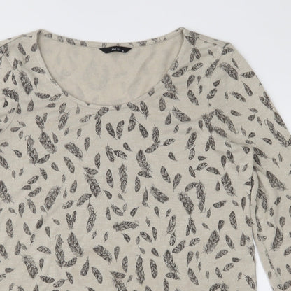 Close-up detail of M&Co women’s brown geometric knit jumper, size UK 10