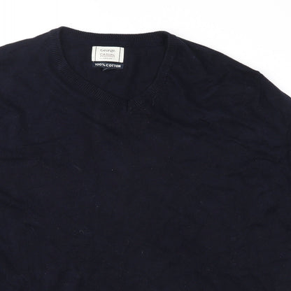 Close-up detail of George men’s blue knit jumper, size L